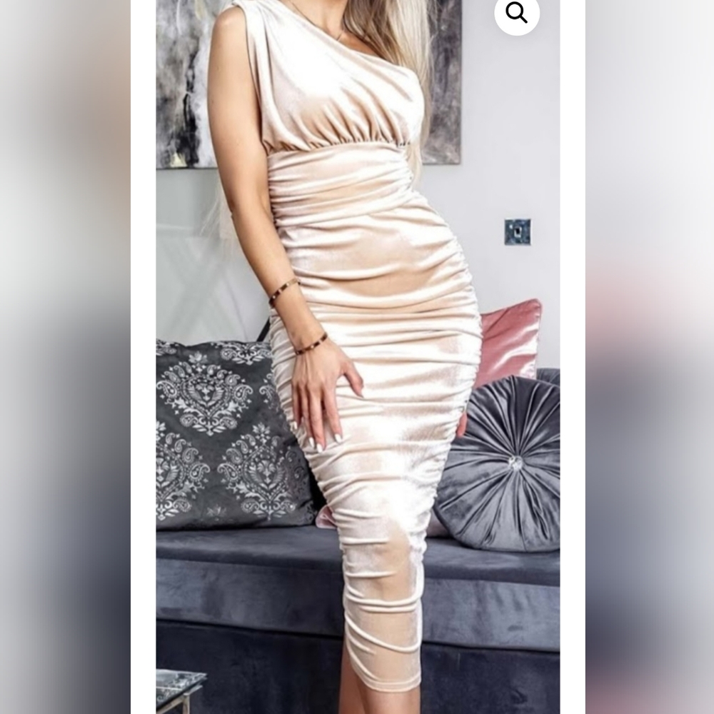 Women's ONE SHOULDER  VELVET MIDI DRESS-